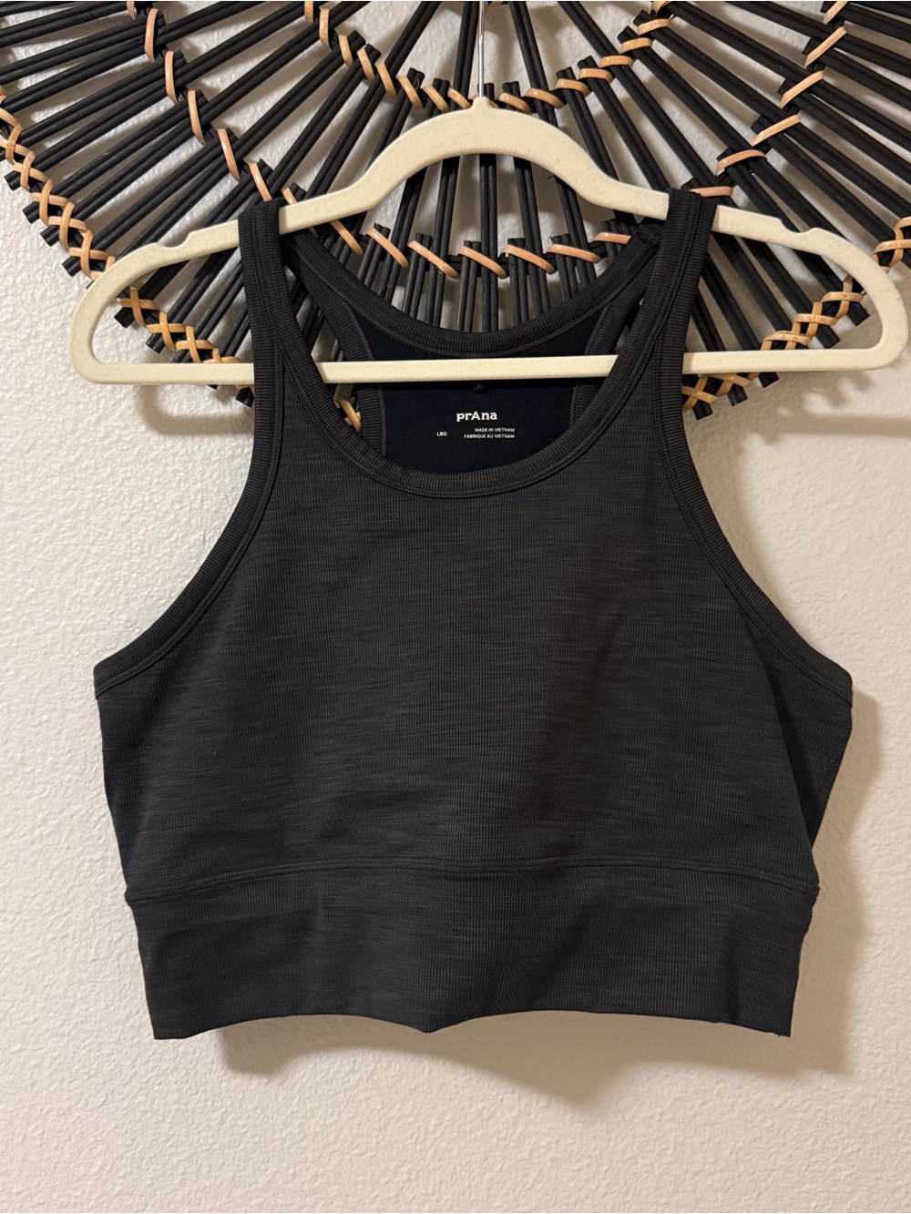 Prana Black Ribbed High-Neck Sports Bra Crop